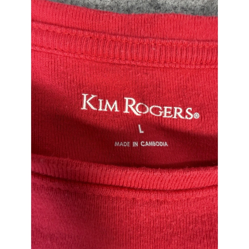 Kim Rogers Womens L Christmas Cheers Shirt Red Pink Stripe Long Sleeve Holiday - Picture 5 of 10
